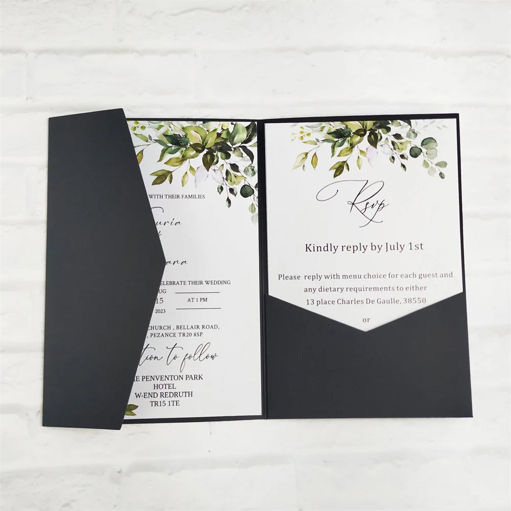 Huwelijksuitnodiging Pocket Fold Envelop Marineblauw Mat Papier 250gsm voor Verjaardag Jubileum Sweet 16 Iquinceañera 50 stuks