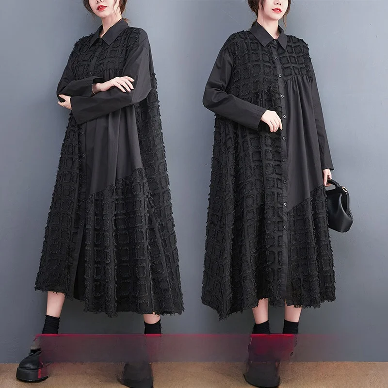 فضفاض كبير الحجم لي لوحة فنية عتيقة طويلة Sve Dr ربيع الخريف الكورية Sle المرأة عادية irt Dr #1