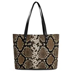 Black Snakeskin Handbags Snake Scale Print PU Leather Shoulder Bag Women Travel Print Tote Bag Handle Retro Beach Bags