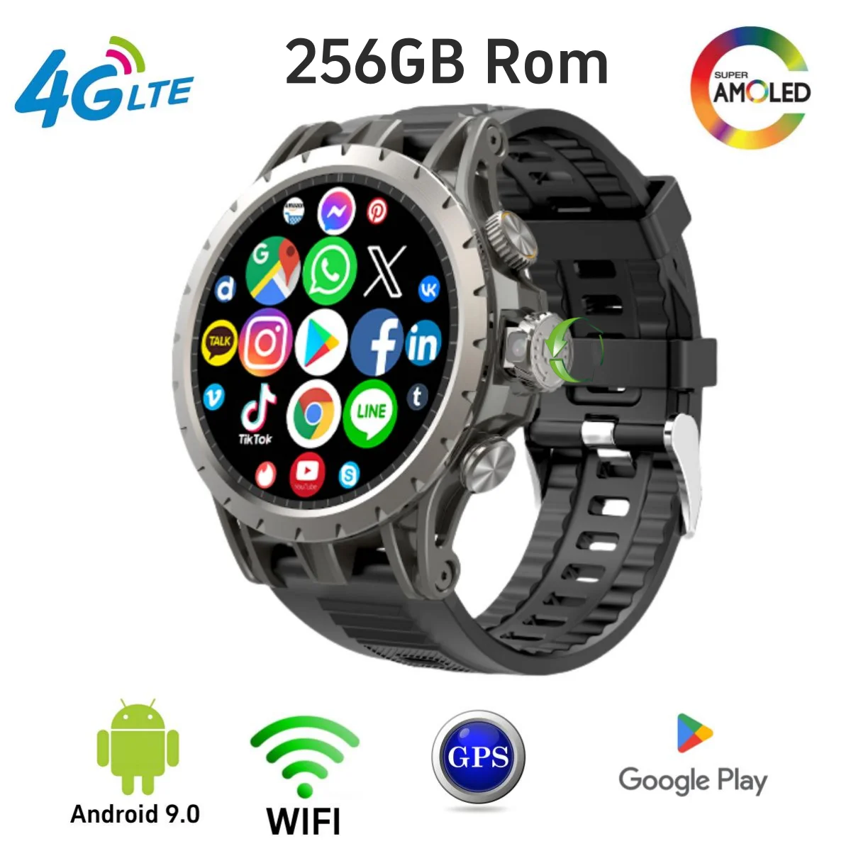 

Смарт-часы Q85, 4G, Android 9,0, Amoled экран, вращающаяся камера, 4G/телефон, GPS, определение положения, Wifi, спортивные Смарт-часы, Sim-карта, 128 ГБ