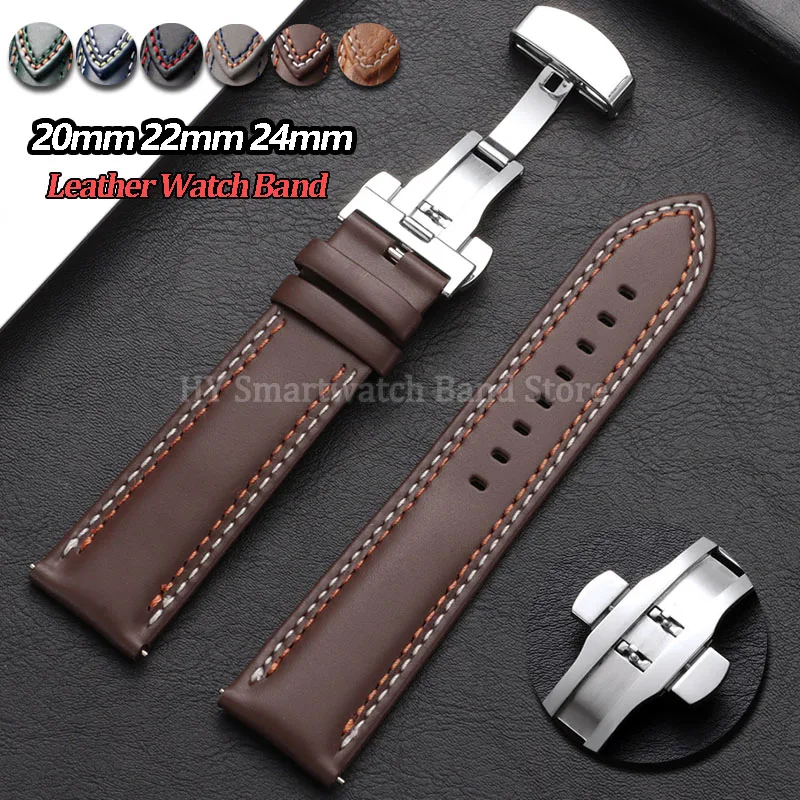 Correa de reloj de 20mm, 22mm, 24mm para Omega, Rolex, Hauwei, pulsera Universal de cuero de vaca con liberación rápida, pulsera para hombre y mujer