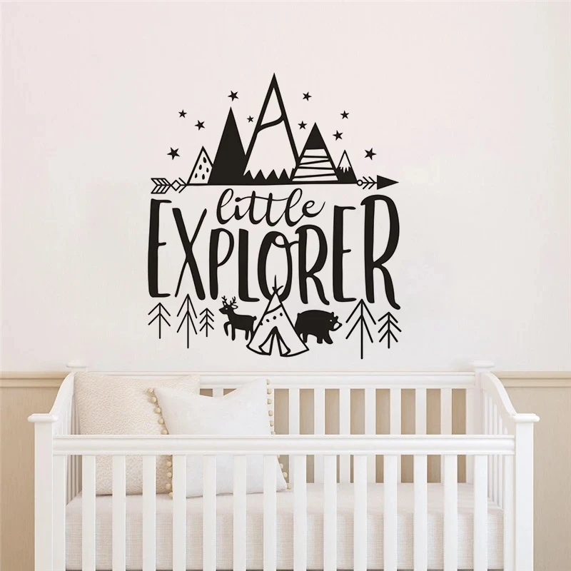 Kids Room Décor Little Explorer Design Wall Decals Bear With Tents Vinyl Wall Sticker Kids Adventure Wall Murals Decor