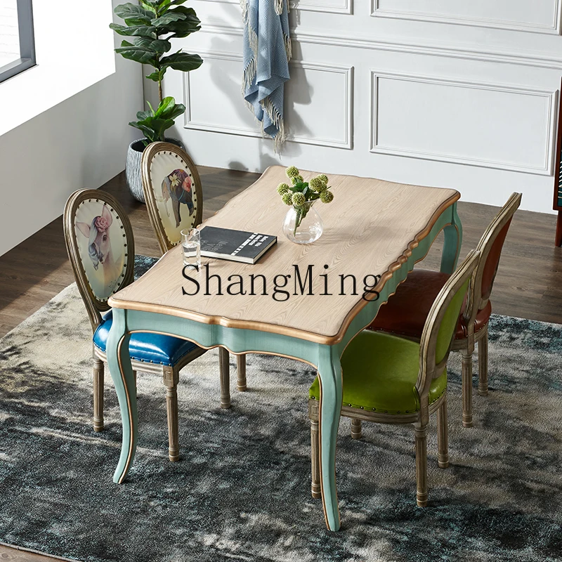 

LXY solid wood dining table and chair combination retro simple home dining table