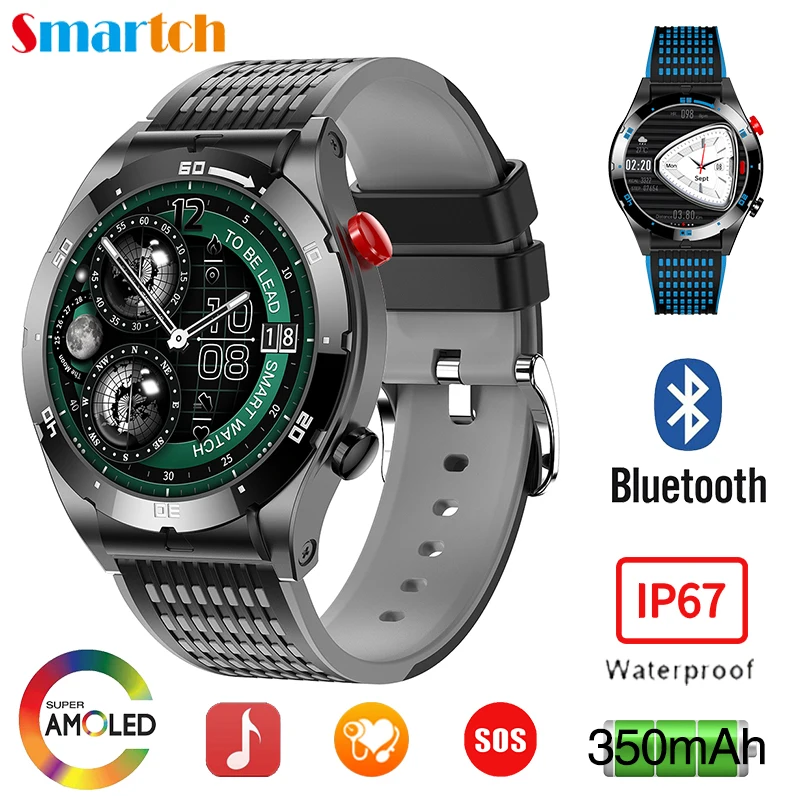 

New Smartwatch Men AMOLED Screen Blue Tooth Call Smart Watch Music SOS Function GPS Sports Track Heart Rate Blood Oxygen Monitor