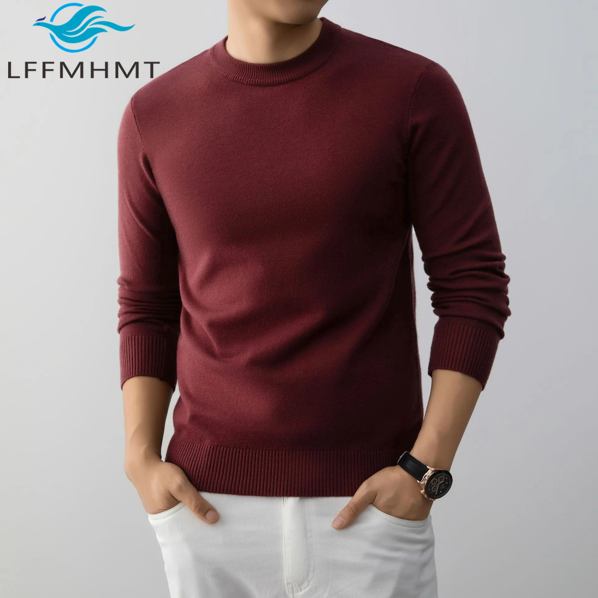 

Новое поступление, осенне-зимний однотонный мужской тонкий вязаный облегающий пуловер с круглым вырезом и 12 стежками, трикотаж с длинными рукавами, мужская повседневная одежда