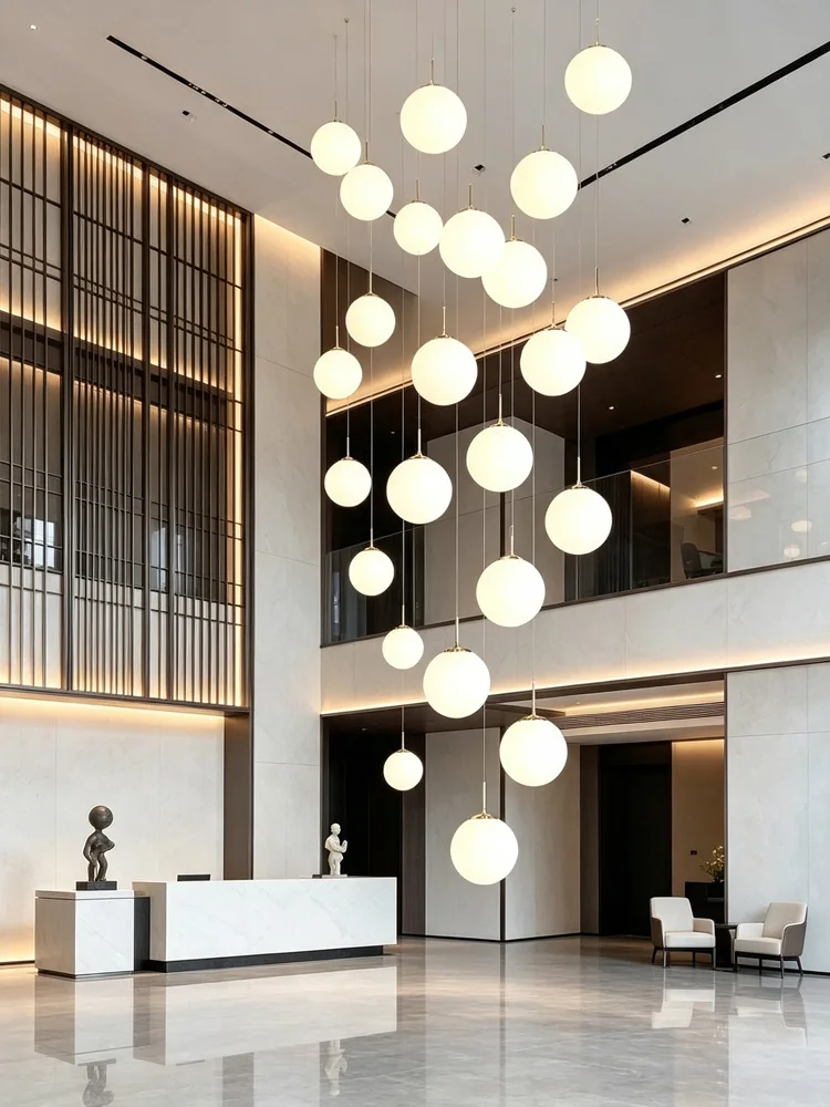 Modern Nordic LED Glass Chandelier Ceiling Light Pendant Lamps For Loft Duplex Living Room Hotel Lobby  Home Decorative Lighting