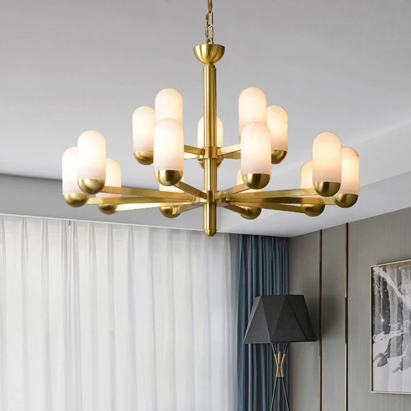 

Nordic Postmodern Villa Living Room Brass Led Chandelier Modern Art Hotel Lobby Bedroom Marble Decorative Pendant Light