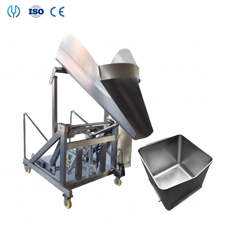 /304 Stainless Steel Electric Bin Lifter Elevator Hopper Trolley Meat For Food Processing Plants