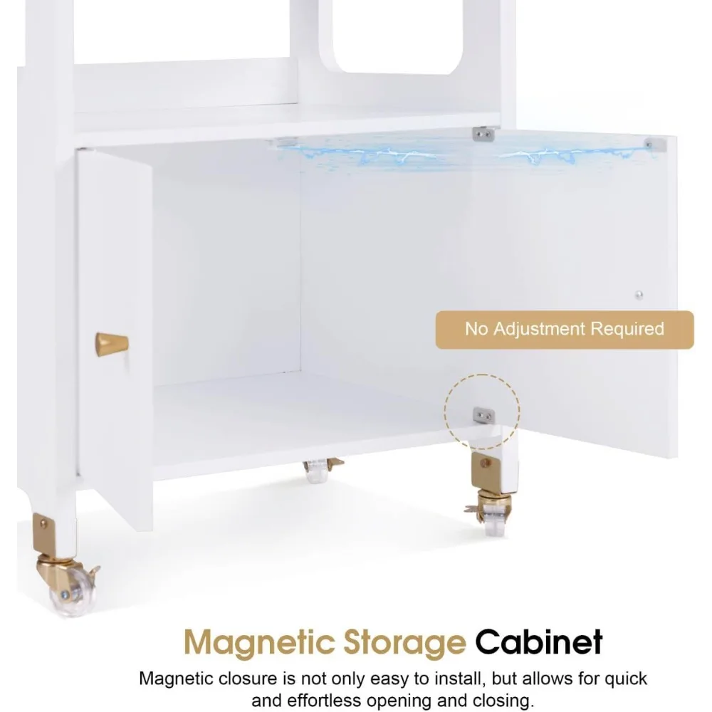 عربة دوارة لصالونات التخزين، عربة حلاقة مع خزانة وعجلات قابلة للقفل، أدوات تصفيف أدوات سبا التجميل