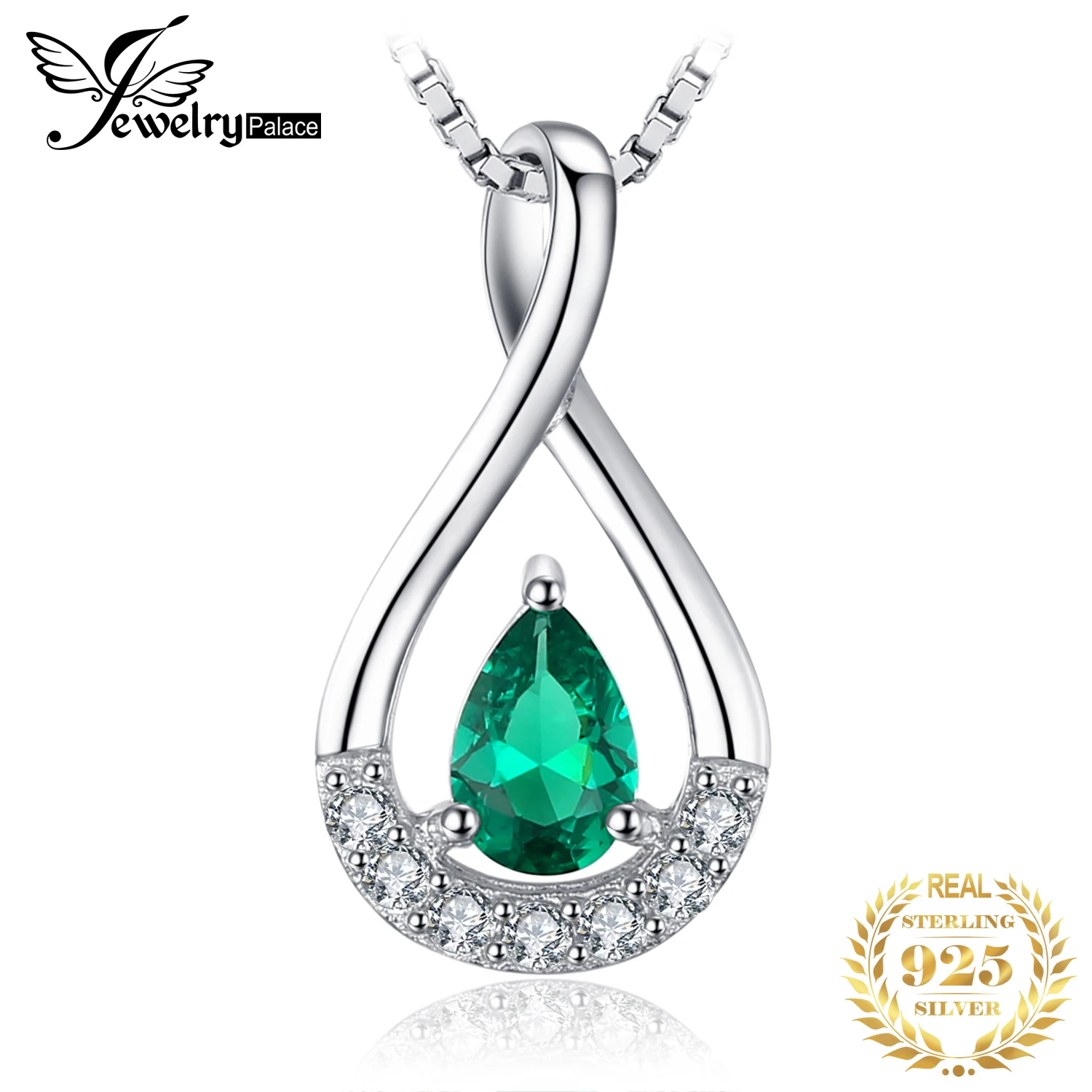 

JewelryPalace Pear Simulated Nano Emeralds 925 Sterling Silver Pendant Necklace for Women Statement Gemstone Choker No Chain