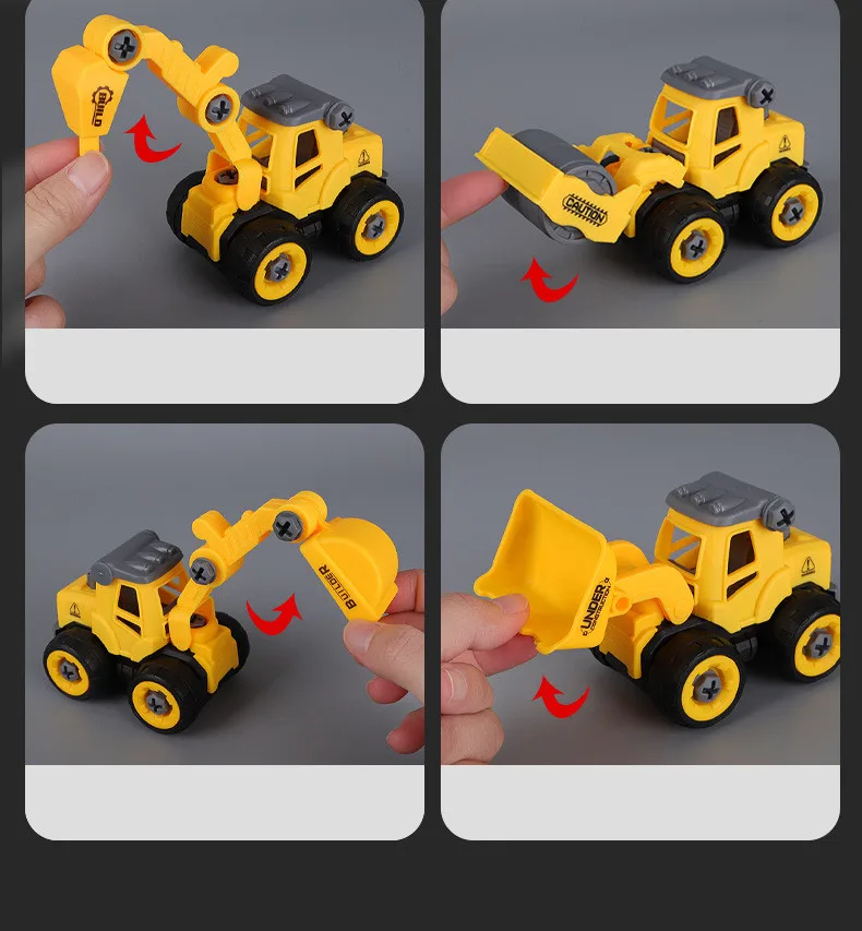 Engenharia caminhão escavadeira brinquedo para crianças, carga de desmontagem, descarga, parafuso bulldozer, ferramenta criativa, brinquedos