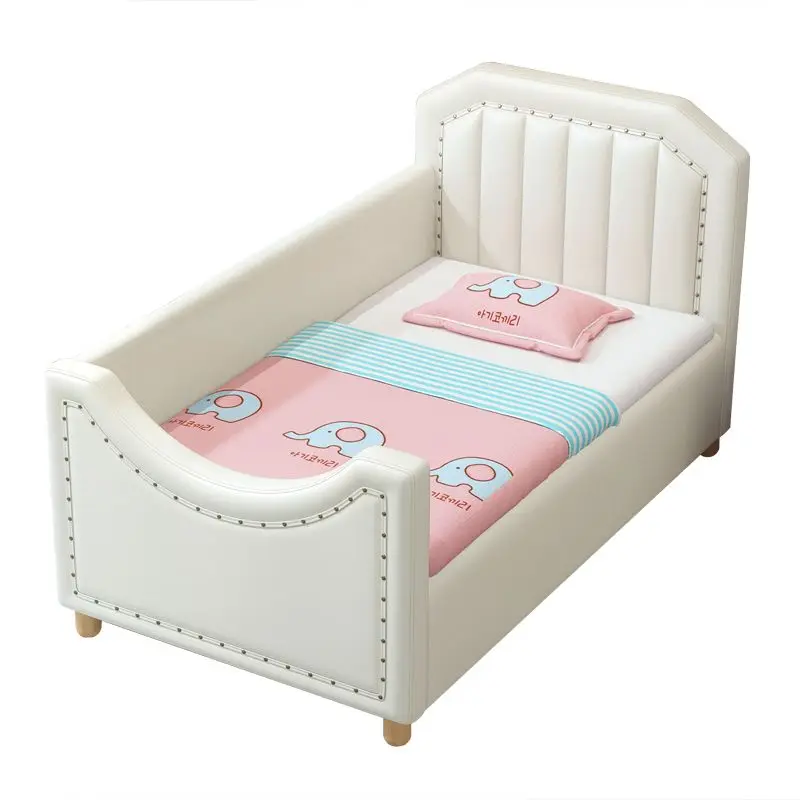 Solid wood soft bag edge bed, widened splicing queen bed princess bed with guardrail