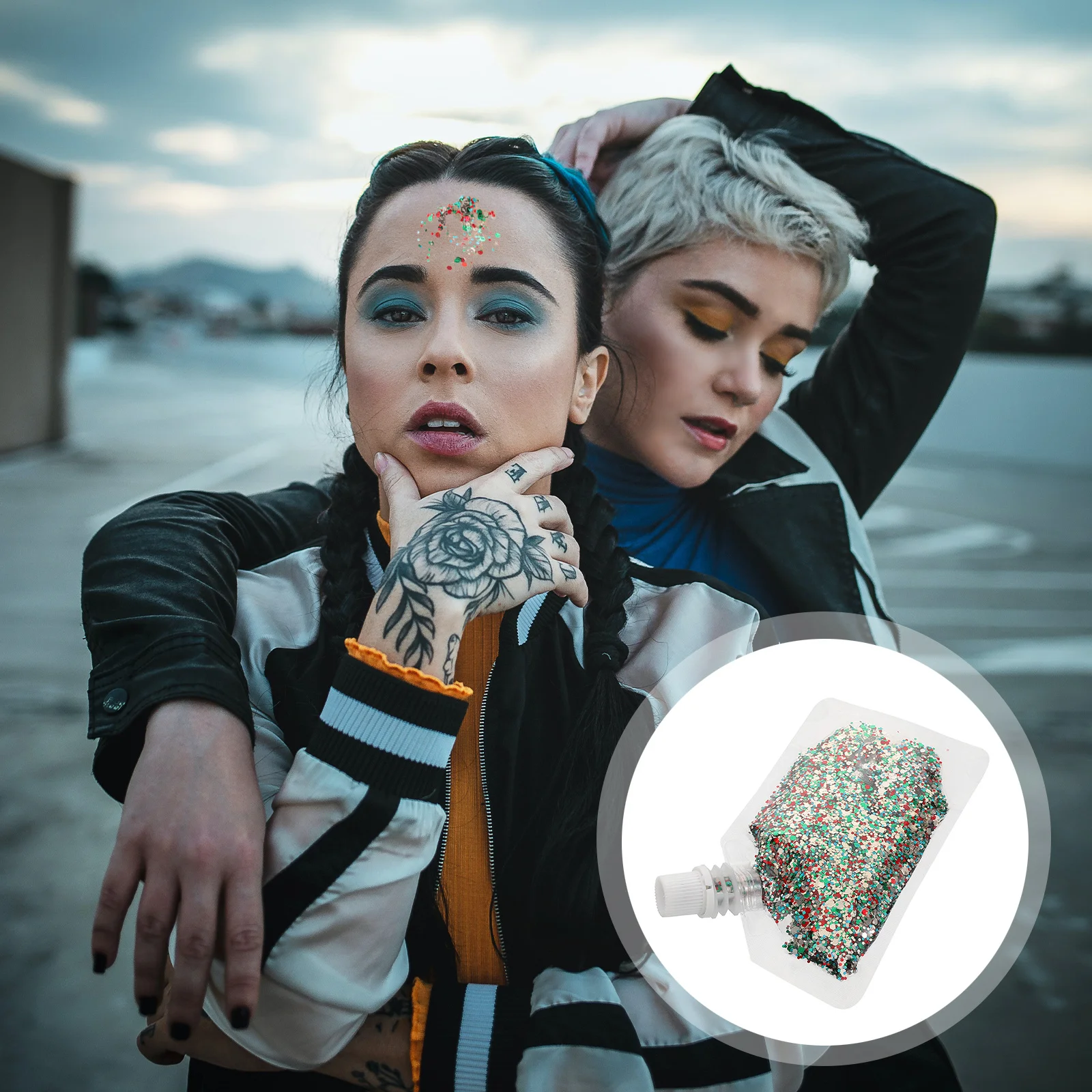 女性用グリッターメイクアップ、カラフルな顔・体・髪用グリッタージェル、マーメイドフェスティバルパーティー用キラキラバーム、輝くグリッター