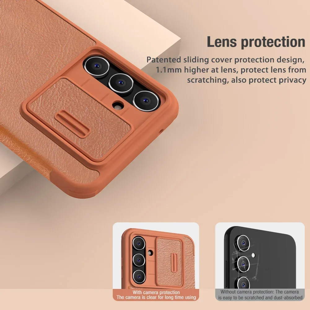 NILLKIN Flip Wallet Leather Case for Samsung Galaxy S23 FE, Camera Protection, Back Cover WIth Kickstand, Qin Pro, Card Pocket image 2