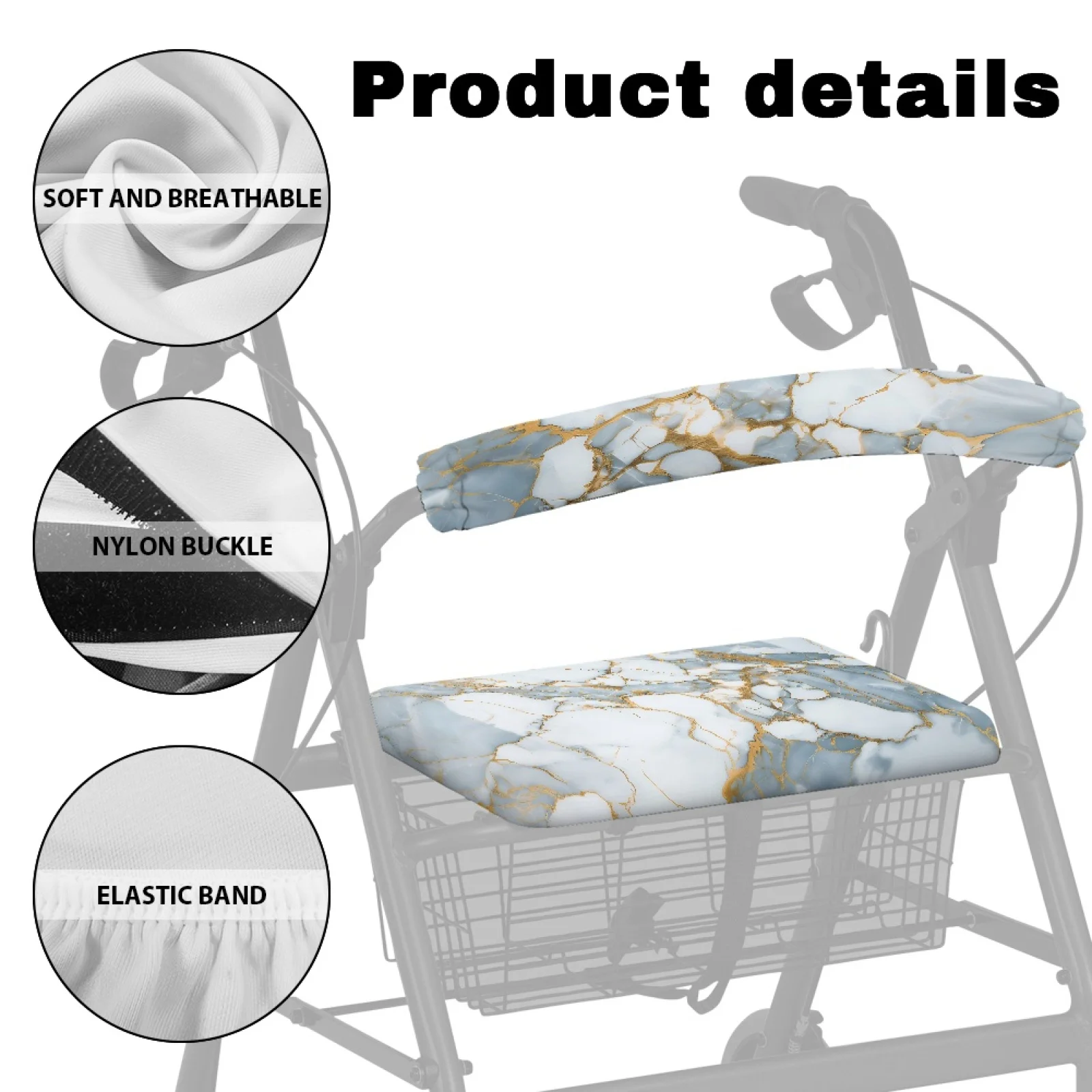 Coloranimal Adjustable Portable 2 Pcs Rollator Seat Cover Set for Senior for Neighborhoods Marble Theme view 5