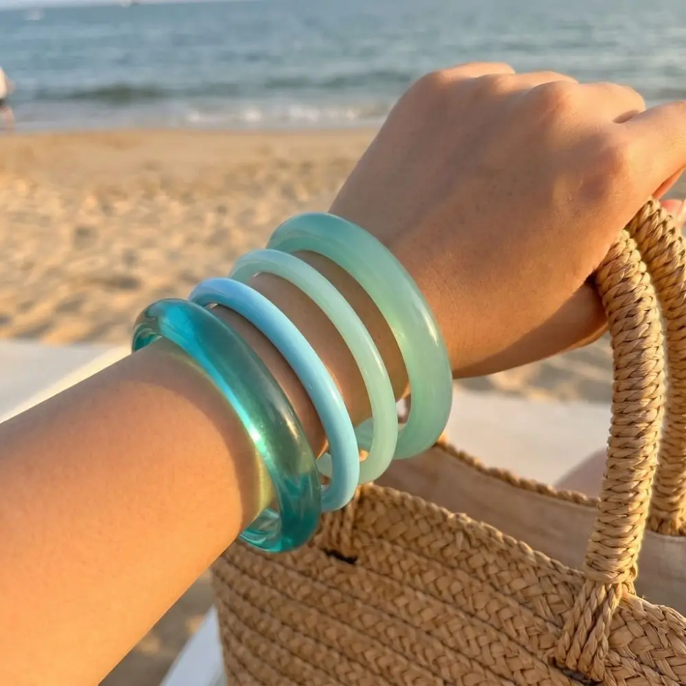 Vintage 4Pcs/Set Acrylic Bracelets Set Stackable Hand Ring Boho Bracelets Wristband Translucent Geometric Bracelets Summer