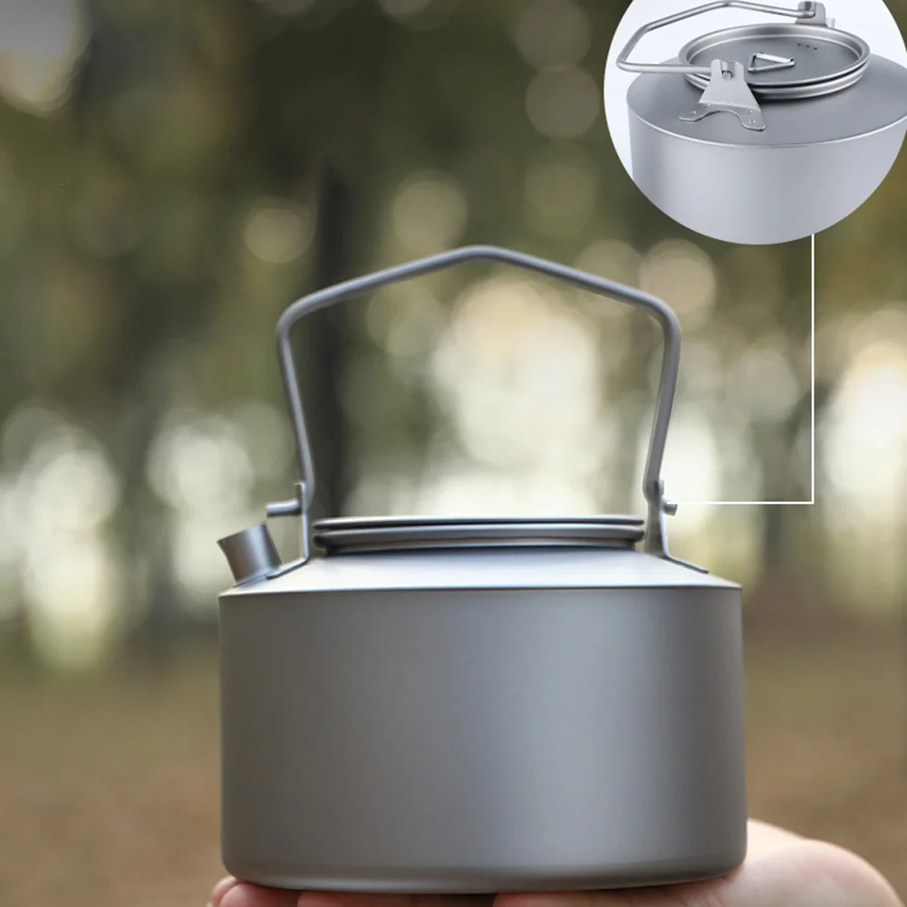 /Pure /Ti For Kettle 980ml With Foldable Handle For Ultralight Coffee For Teapot Gray For Outdoor Camping Hiking Backpacking Coo