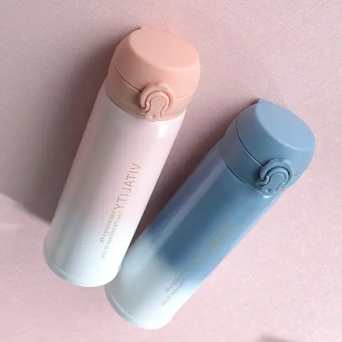 304 스테인레스 스틸 열 병 그라디언트 색상 플립 뚜껑 야외 하이킹 할로윈 크리스마스 선물을위한 휴대용 진공 컵