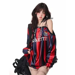 Deeptown Vintage Off Shoulder Sweatshirts Women Sexy Y2k Sport Top Letter Blokecore Streetwear American Retro Fashion Sweatshirt