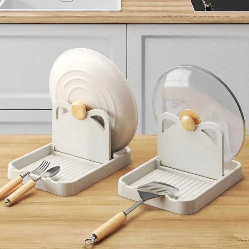 

Spoon Rest with Pot Lid Holder for Stove Top, Multifunction Spatula Rack, Countertop Ladle Stand, Drip Tray Kitchen Organizer