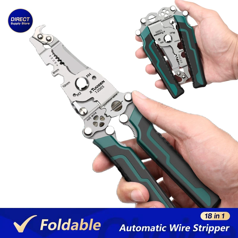 Foldable Crimper Cable Cutter Automatic Wire Stripper Multifunctional Stripping Crimping Pliers Terminal Hand Tool