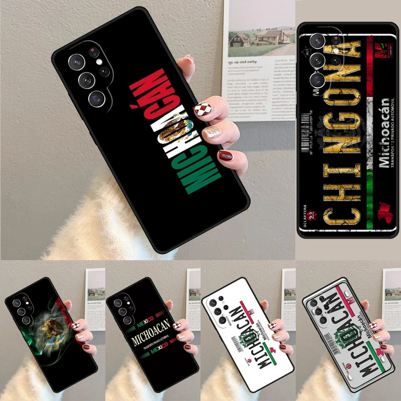 Cover For Samsung Galaxy S24 Ultra S21 S22 S8 S9 S10E Note 10 20 Plus FE S23 Michoacan License Plate Embroidery Phone case Coque