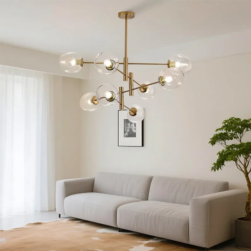 SANDYHA Moderne LED-kroonluchter Elegante Scandinavische hanglamp met glazen bol Lampenkap voor woonkamer Slaapkamer Eetkamer Stijlvol