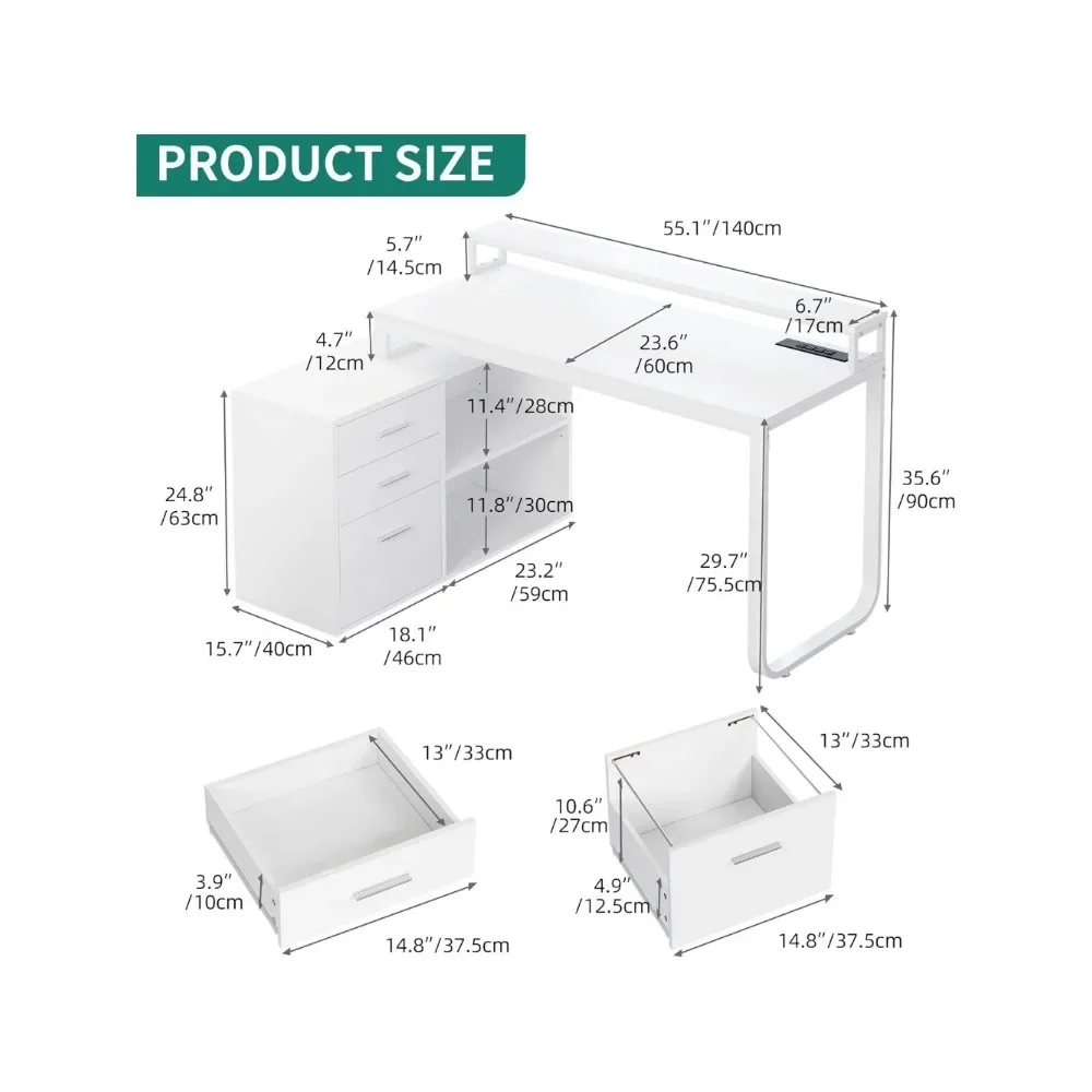 L-shaped Desk with Drawers, 55