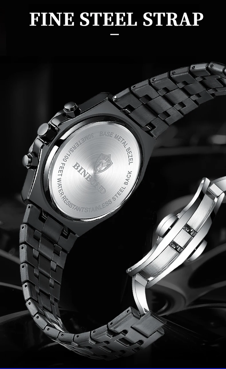 BINBOND Qualität Männer Uhr Luxus Hohe Mann Quarz Armbanduhr Wasserdicht Leucht Datum Edelstahl herren Uhren Casual Uhr – Detail 5
