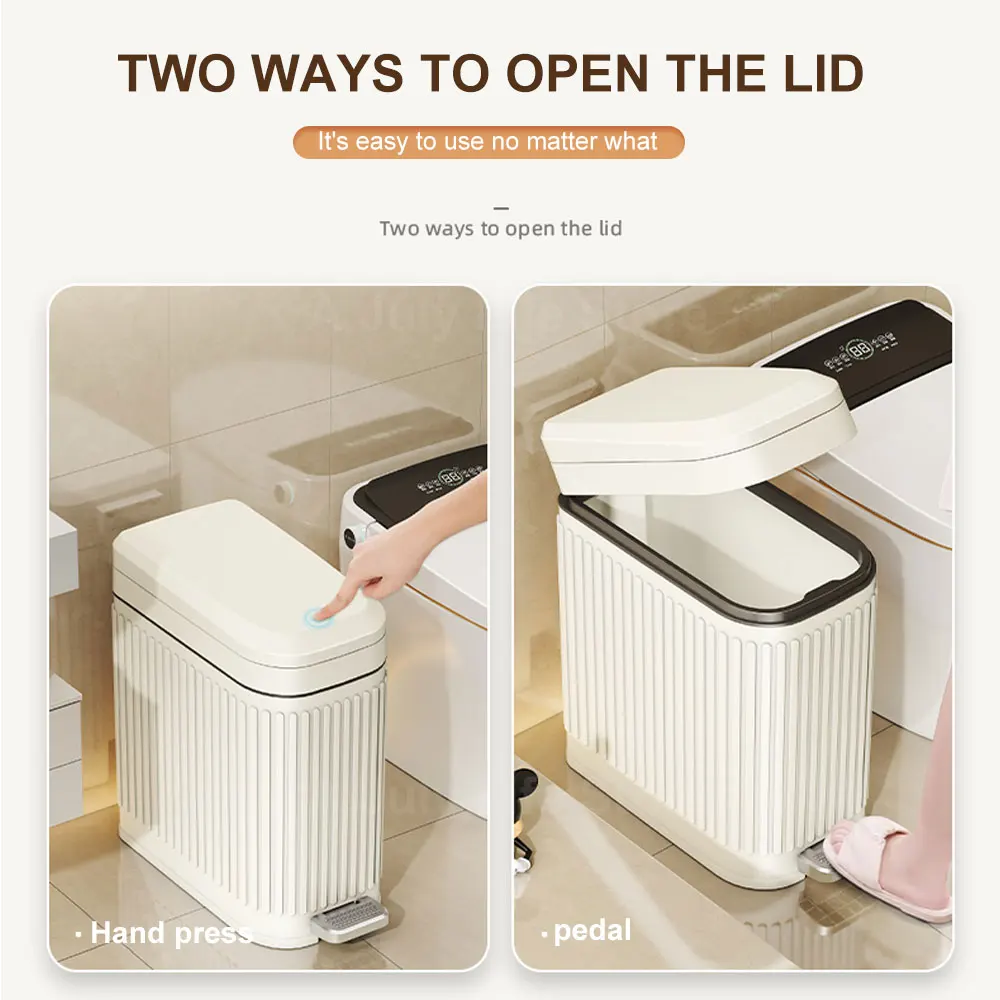 15L Slim Bathroom Trash Can with Lid Soft Close Foot Pedal Garbage Can Waterproof Wastebasket Light Luxury Press Trash Can New