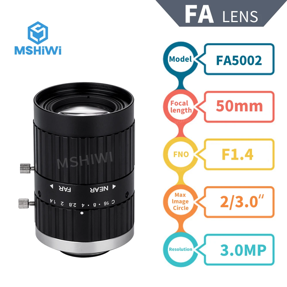 Industrial Camera Lens 3MP 8/12.5/16/25/35/50mm 2/3″ F1.4 C-Mount Fixed Focal Lens for Surveillance Image Acquisition Microscope