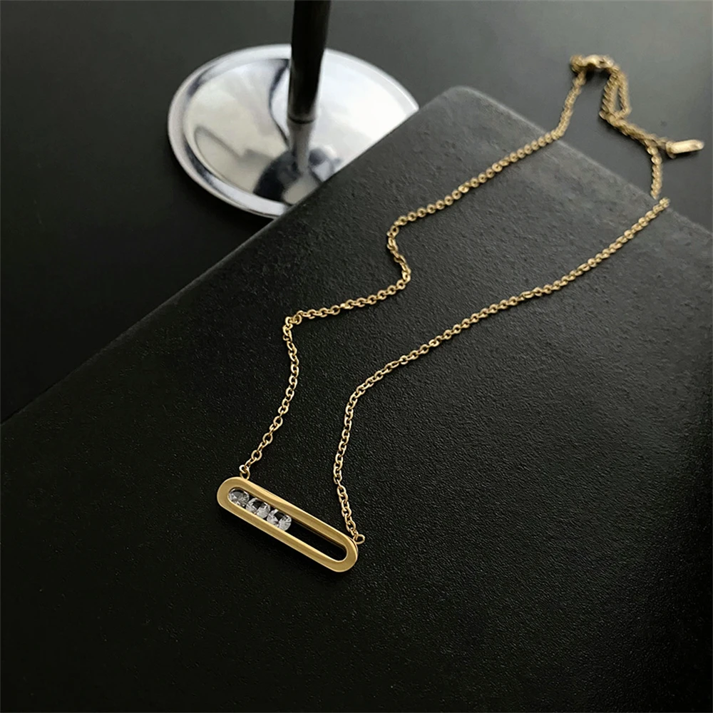Titanium Steel Not Fade Necklace Bracelet Female Rectangular Banboo pendant Zircon Clavicle Chain Plated  Simple 2Pcs/Set Jewelr image 3