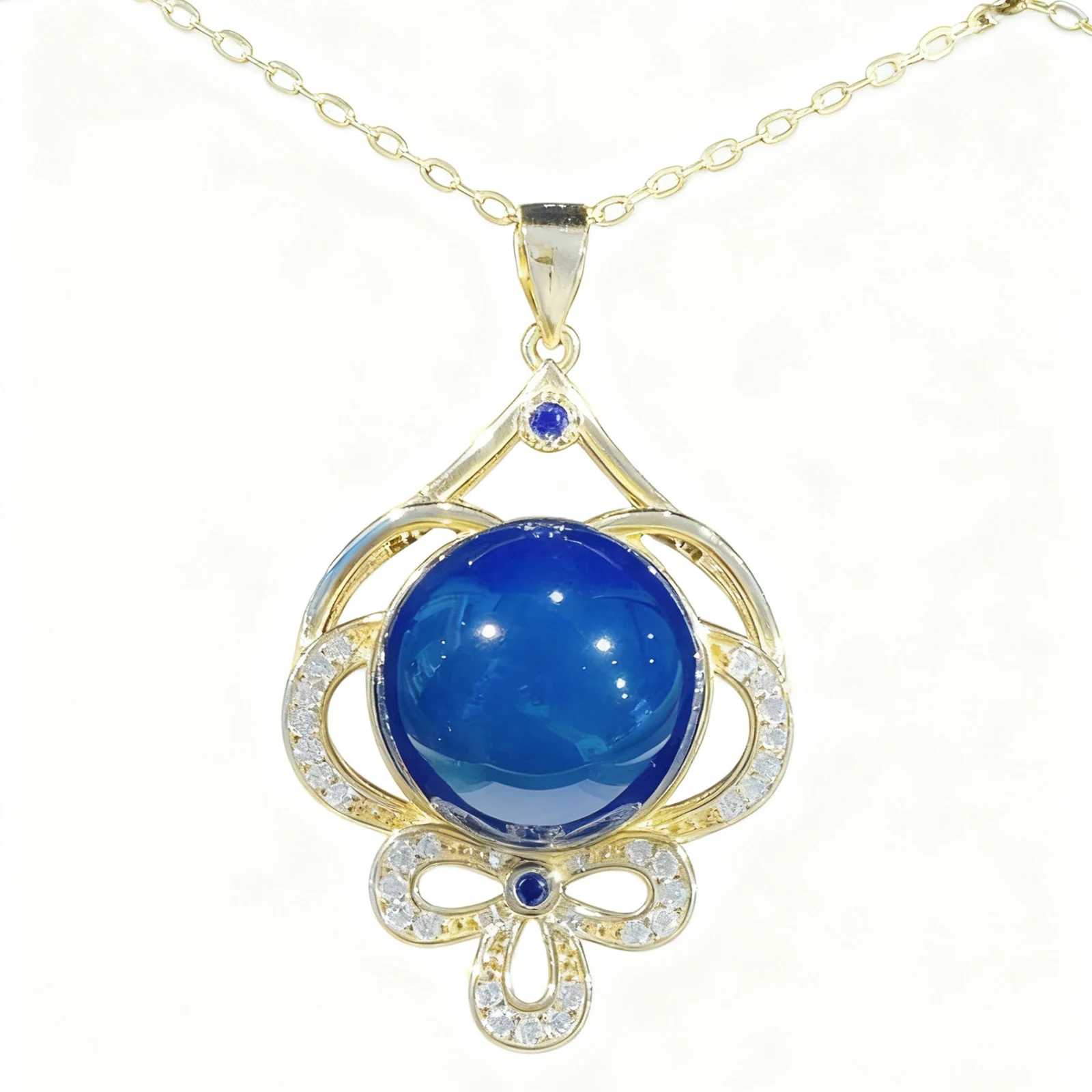 

13 мм натуральный мексиканский синий янтарь кулон ожерелье стерлингового серебра ретро королевский стиль ювелирные изделия подарок для женщин