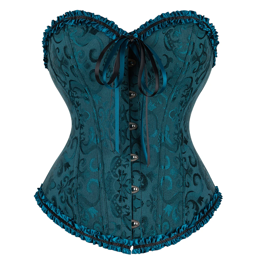 Sexy Bustiers And Corsets Floral Lace Tops For Women Vintage Corset Gothic Overbust Satin Jacquard Lingerie Corselet