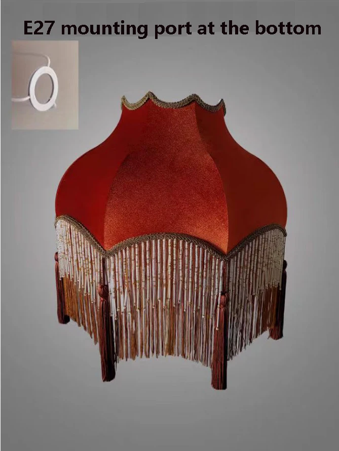 Floor Lamp Large Lampshade Caramel Velvet Bead Chain Fringe Hanging Fringe Fabric Lighting Accessories light cover