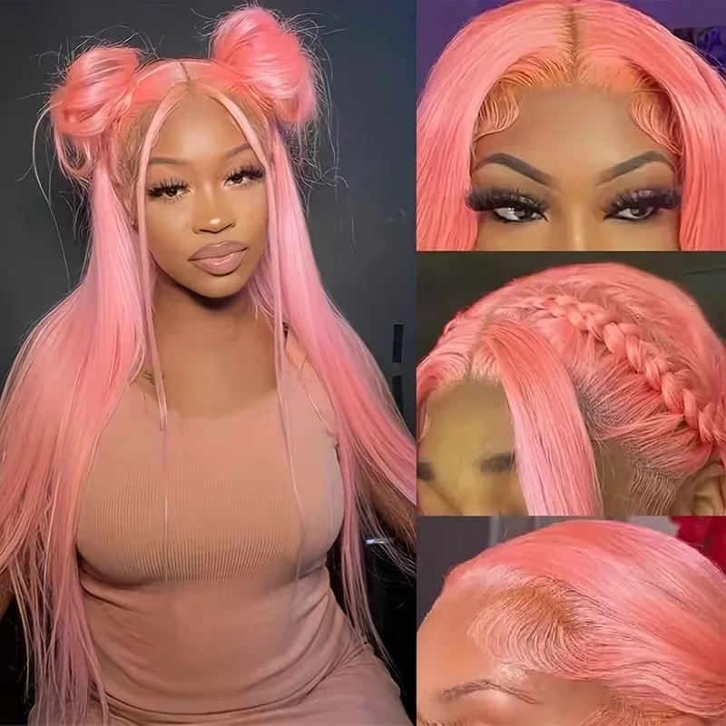핑크 스트레이트 인모 가발 13X6 13X4 HD 레이 - Hd Lace Frontal Wig Human Hair Pre Plucked 리뷰 및 가격