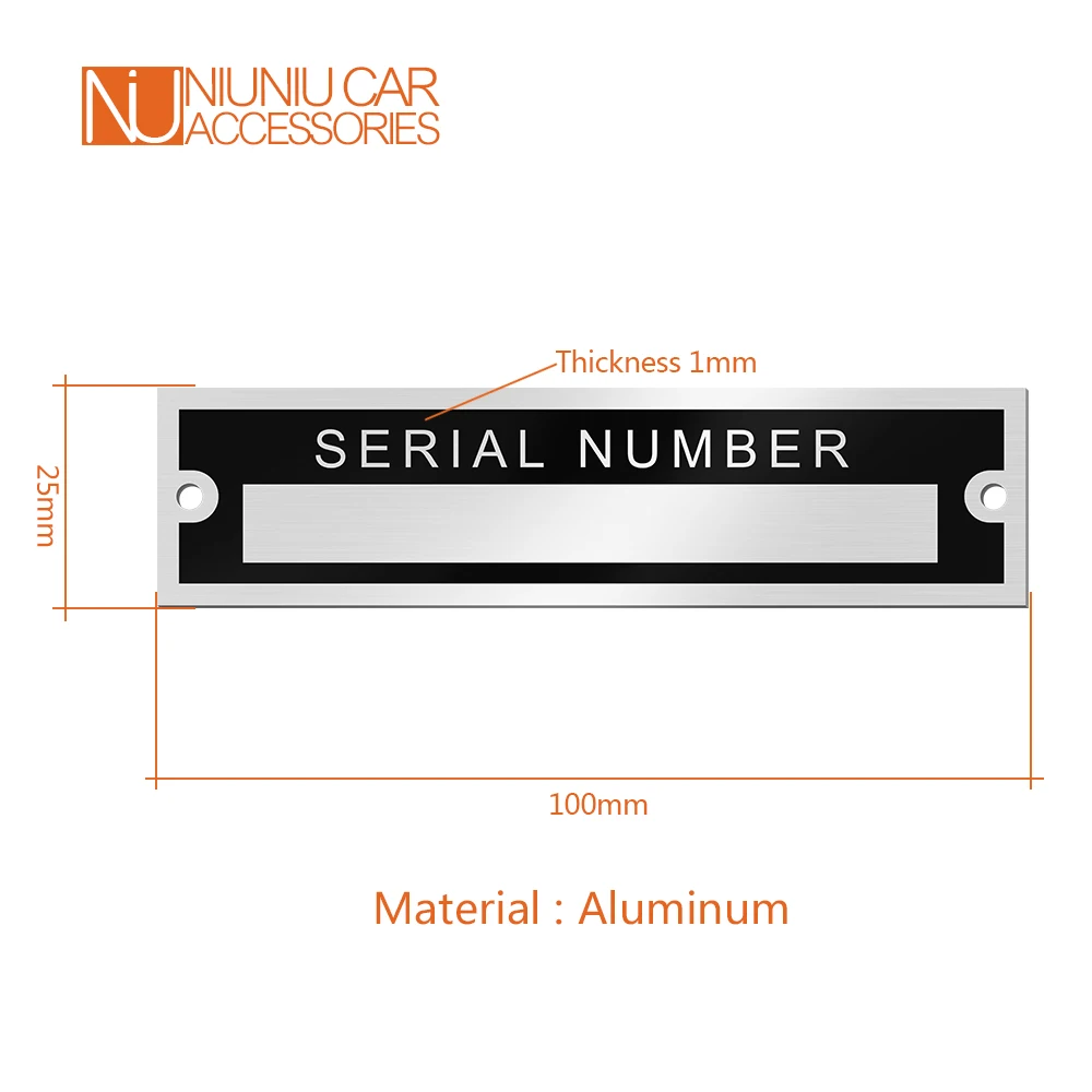 Número de chasis de serie de aluminio en blanco o grabado, etiqueta de identificación del vehículo, placa VIN, remolque, coche, Quadbike