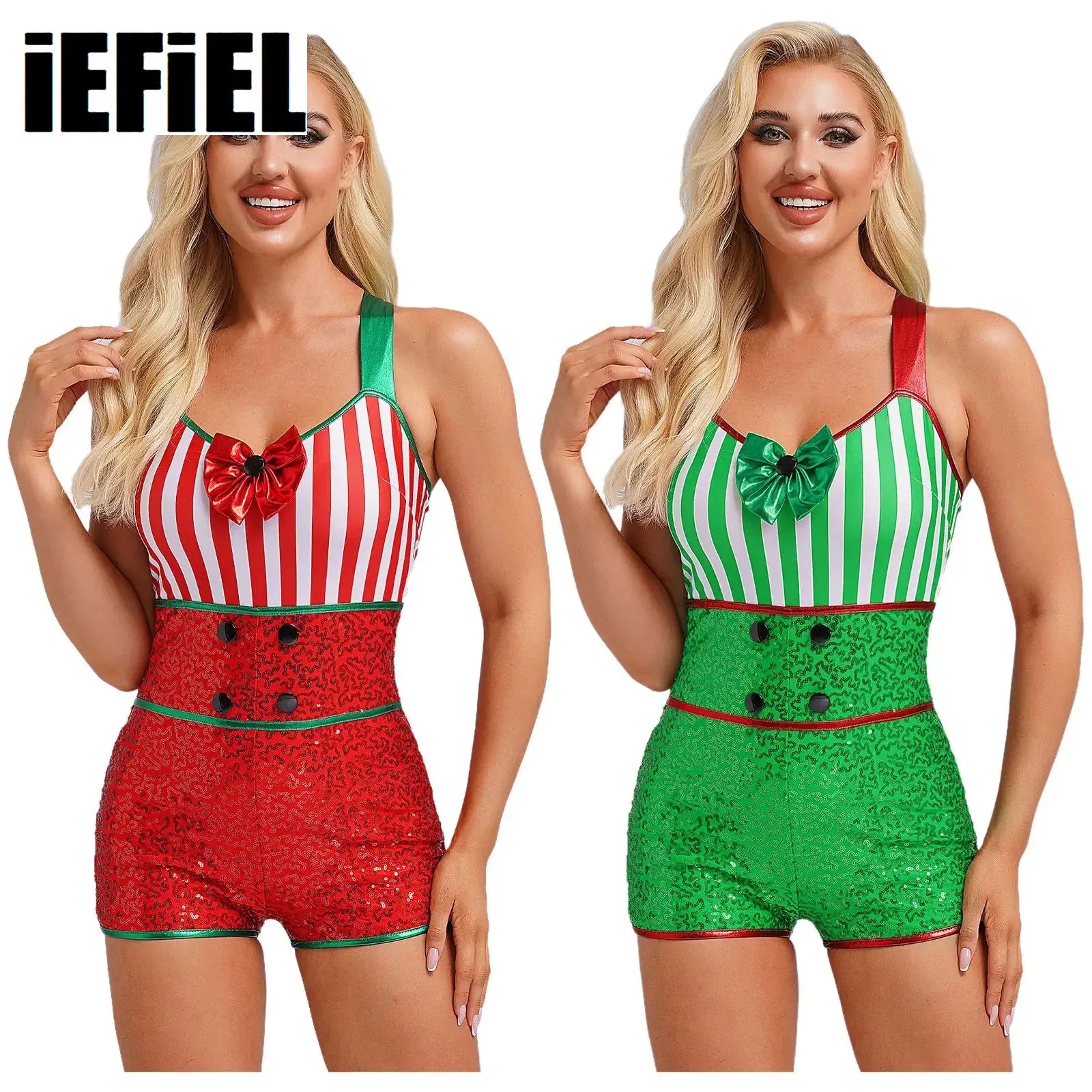 Traje de baile de Navidad para mujer, mono de bastón de caramelo, mono de leotardo de Papá Noel con lentejuelas a rayas, actuación de fiesta de año nuevo de Navidad