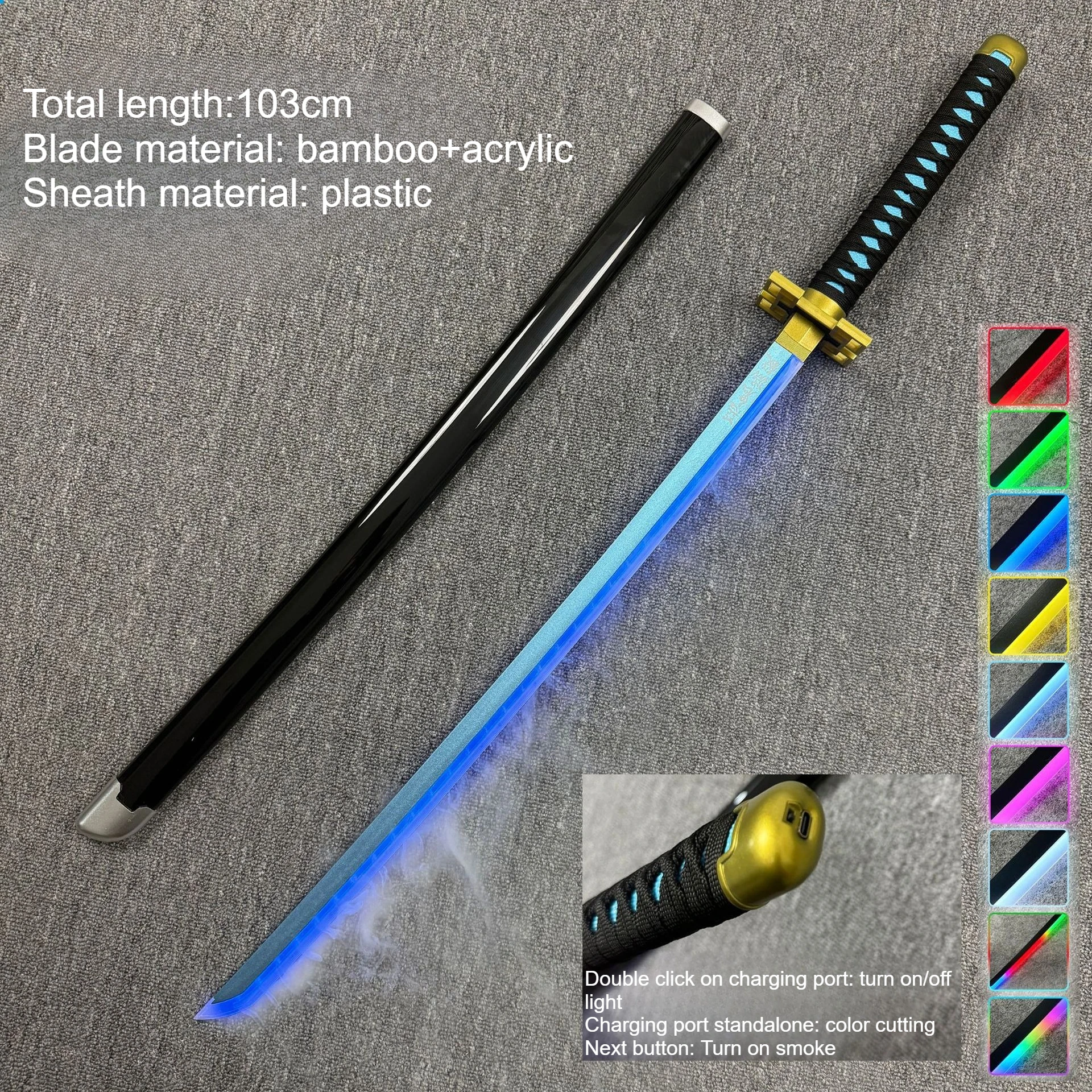 تأثير الضباب Nichirin السيف Lightsaber خشبية تأثيري كاتانا Giyu ضوء السيف متغير اللون سكين في الهواء الطلق ليلة Luminou سكين لعبة #3