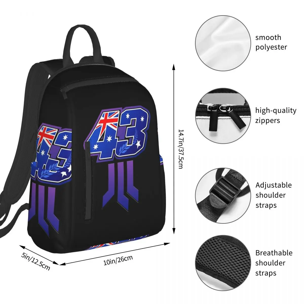 Jack Miller Number 43 Backpack Student BookBag Boys Girls School Bag Computer Shoulder Bags Men Women