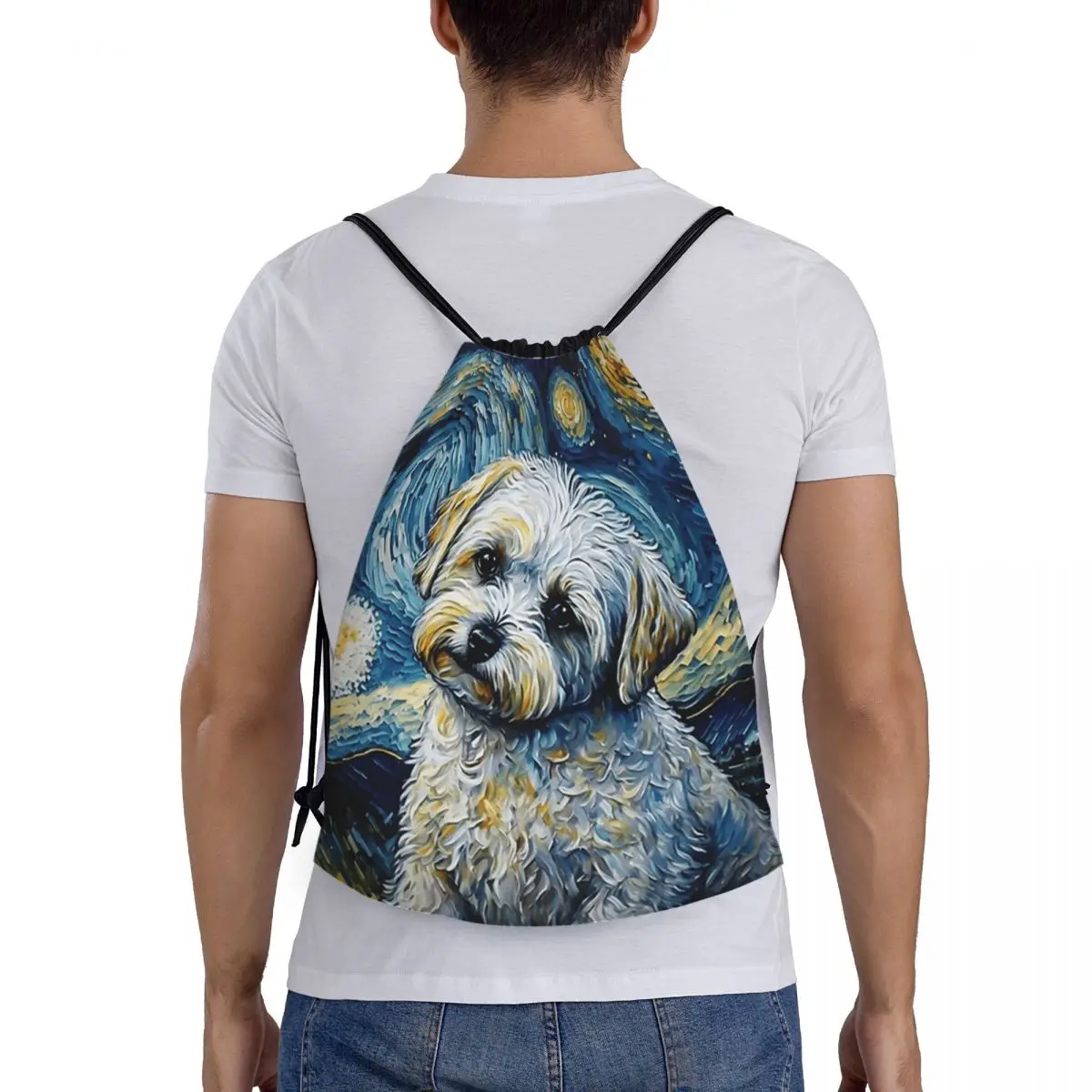 Maltese Terrier Puppy Starry Night Backpacks Multi-function Drawstring Bags Sports Bag Book Bags for Man Woman Students
