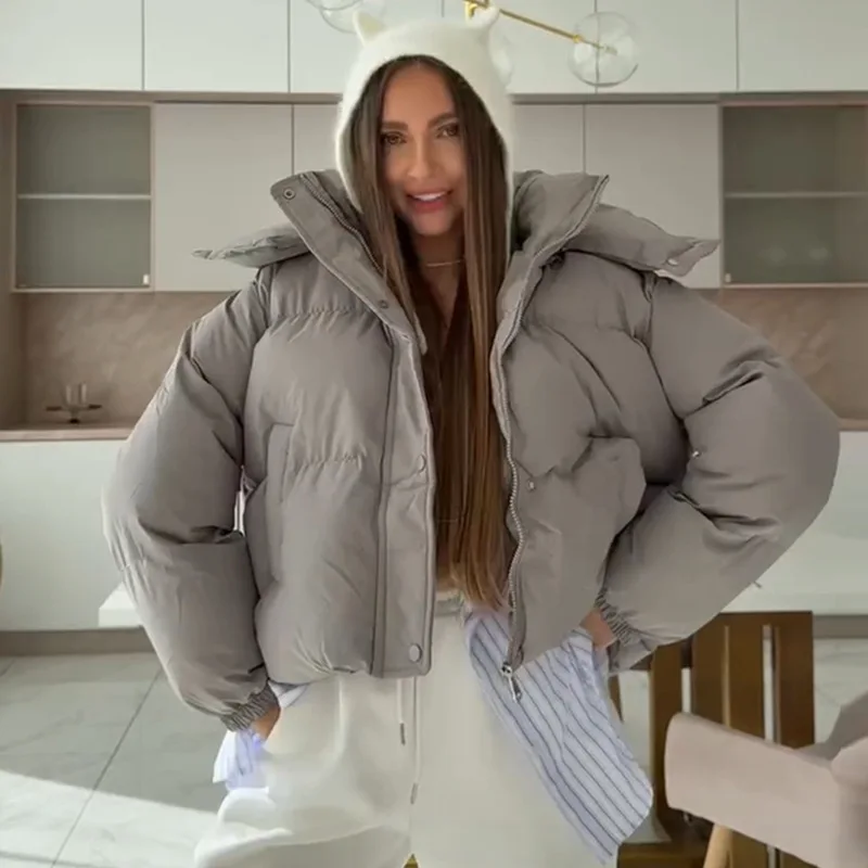 Cotton jacket women's 2025 winter new fashion short style loose casual hooded bread top