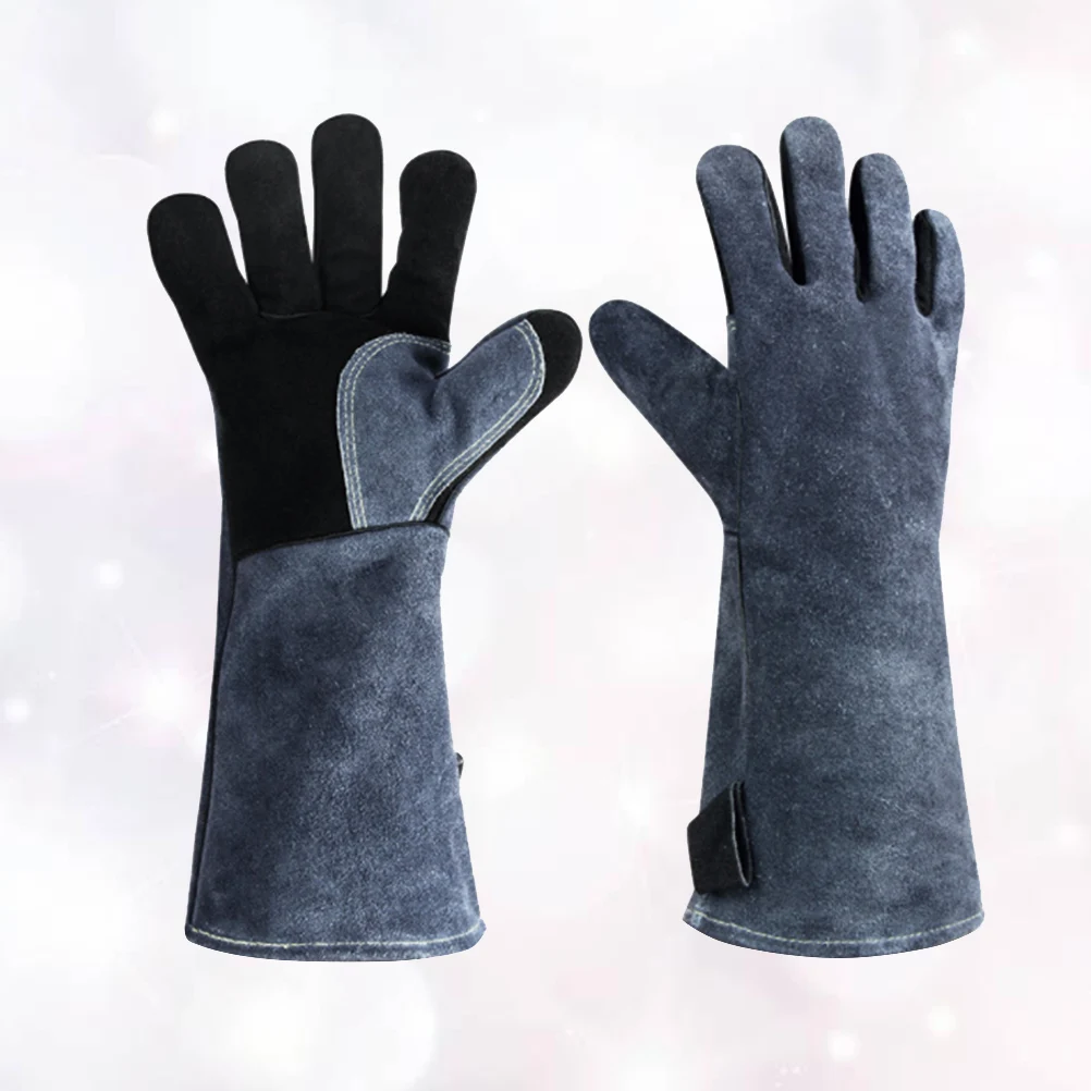 

1 Pair Insulated Bbq Heat Resistant Gloves For Oven Stove Grill Fireplace 14 Inches Grey Black Cooking Safety Gloves For