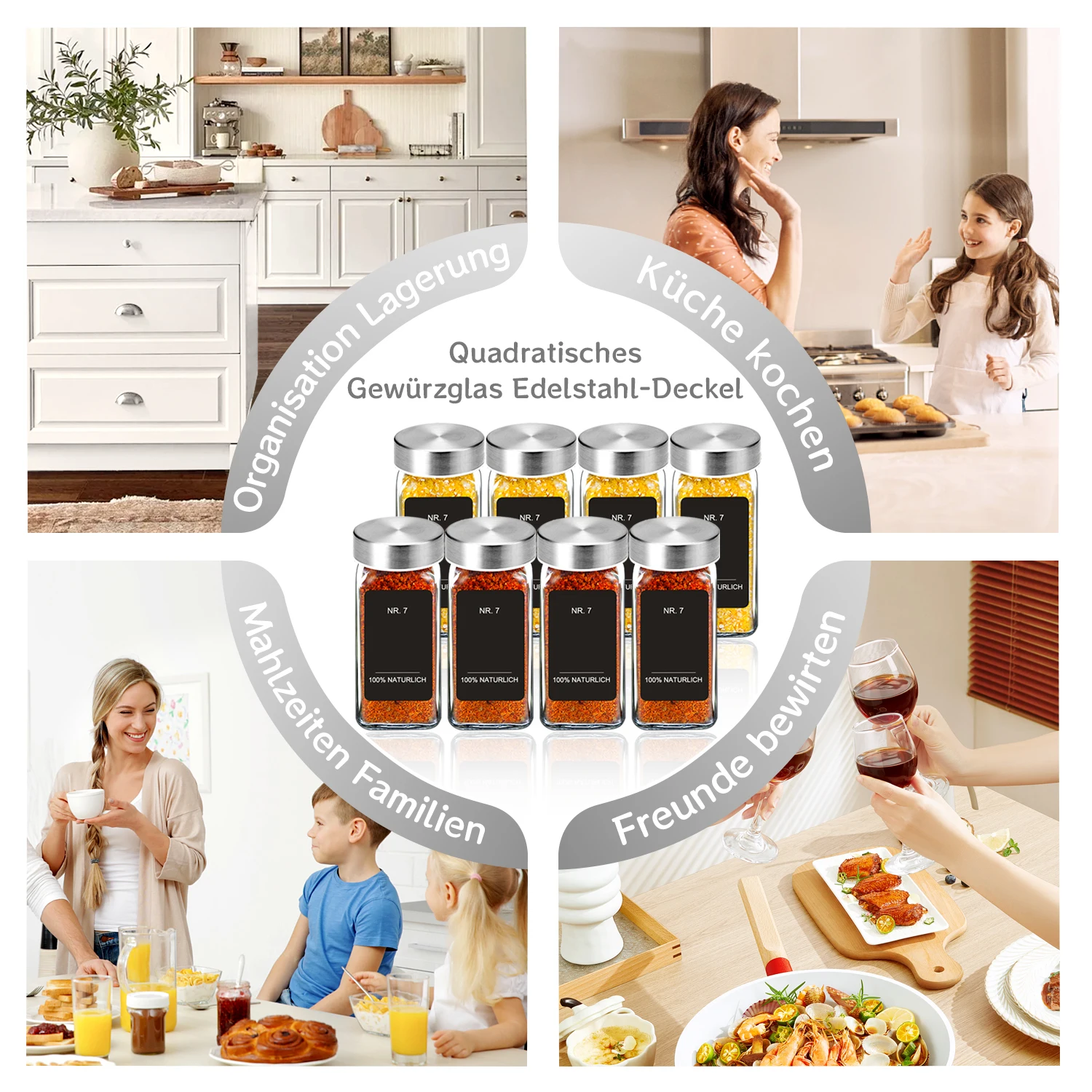 24/35 Stück quadratische Gewürzgläser mit Edelstahldeckeln, 120 ml Gewürzbehälter-Set mit Trichter und Etiketten, Gewürz-Organizer-Aufbewahrung – Detail 5