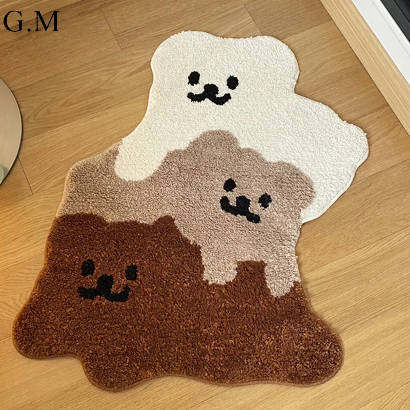 

Ins Cartoon Bear Special-shaped Flocked Carpet Tufted Fluffy Soft Anti-slip Rugs for Bedroom Washroom Floor Mat Entrance Doormat