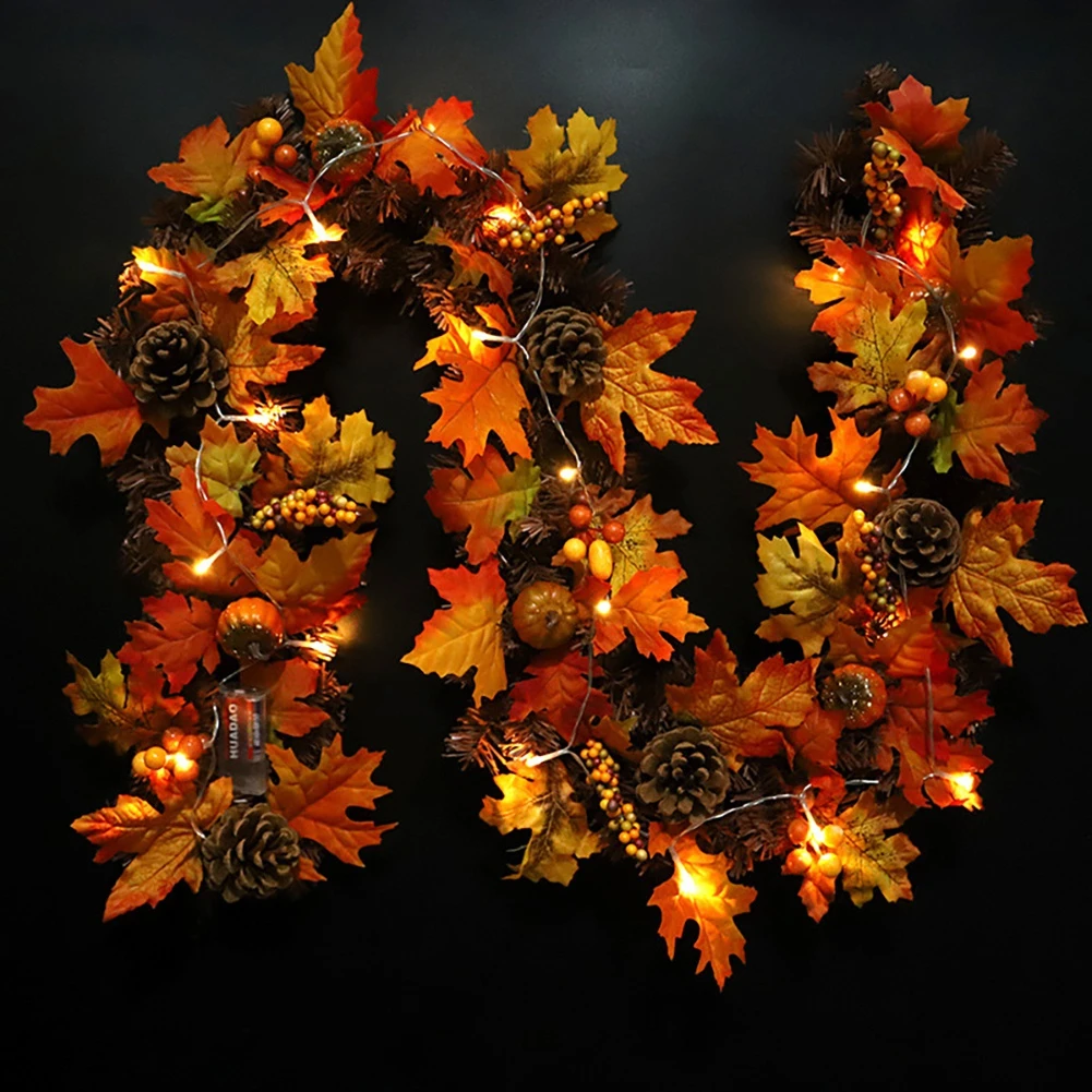 Dintel de la puerta de calabaza de otoño, decoración de PVC para Halloween, cono de pino, hoja de arce, ratán, colgante de ventana para puerta de Acción de Gracias