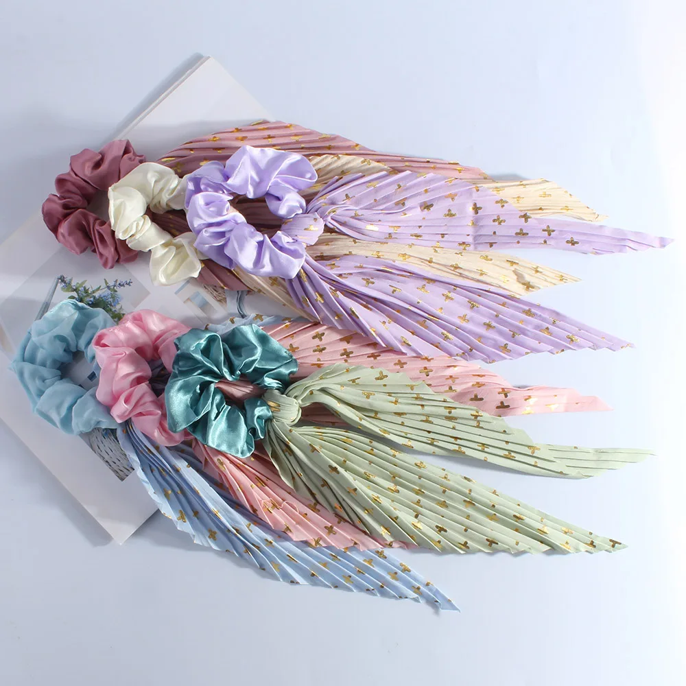 

12pcs /lot Hair Scarf Scrunchies Sweet Soft Shiny Hair Band Hair Accessories,Bohemia Knotted Bow Ribbon Elastic Hair Scrunchies