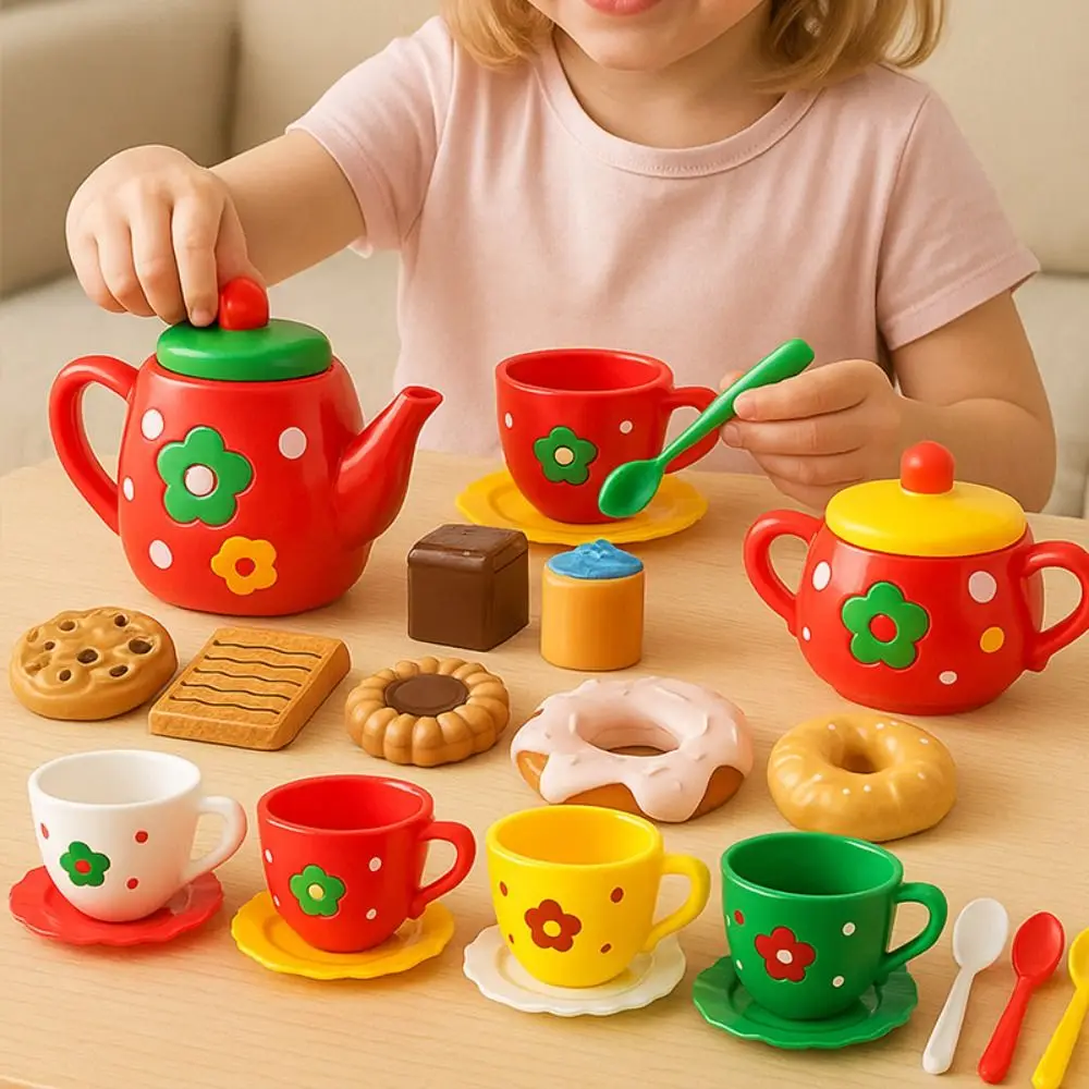 Kuchen Dessert Nachmittag Tee-Set Simulation Lebensmittel Wasserkocher Cookies Spielhaus Küche Teekanne Kunststoff Tee-Set für Mädchen Für Kinder