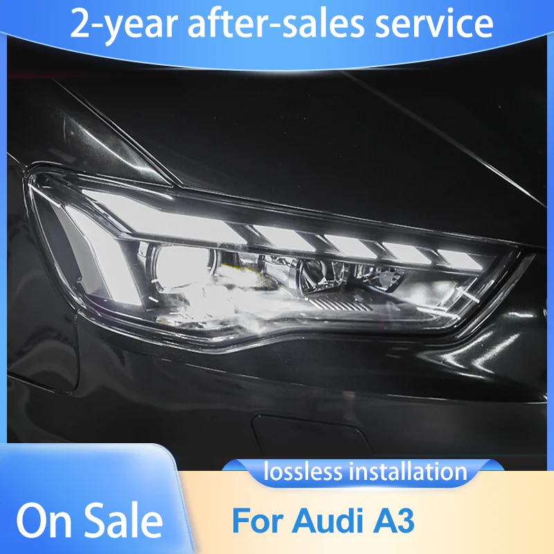 For Audi A3 8V 2013-2016 RS5 Style LED Headlight Upgrade Black Housing Bi LED Projector Sequential DRL Accessories