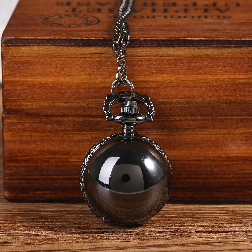 Small Creative Black Spherical Quartz Pocket Watch Quartz Pocket Watch With Sweater Necklace Jewelry Pocket Watch On Chain